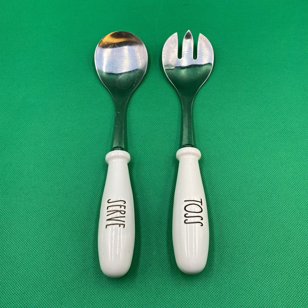 2pc Rae Dunn by Magenta Toss and Serve Stainless Steel, Ceramic Letter Handles